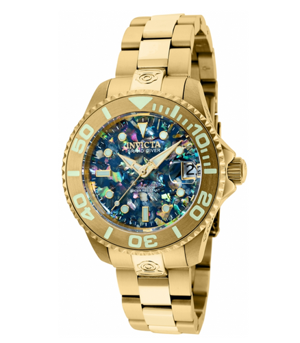 Invicta Pro Diver Women's Automatic 38mm Abalone MOP Mosaic Gold Watch 35762-Klawk Watches