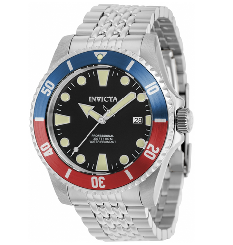 Invicta Pro Diver Automatic Men's 44mm Pepsi Bezel Lume Markers SS Watch 39751-Klawk Watches