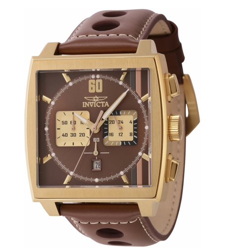 Invicta S1 Rally Cuadro Men's 45mm Gold GMT Brown Leather Chrono Watch 44300-Klawk Watches
