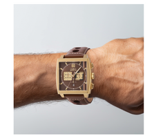 Load image into Gallery viewer, Invicta S1 Rally Cuadro Men&#39;s 45mm Gold GMT Brown Leather Chrono Watch 44300-Klawk Watches

