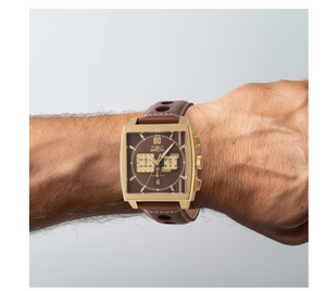 Invicta S1 Rally Cuadro Men's 45mm Gold GMT Brown Leather Chrono Watch 44300-Klawk Watches