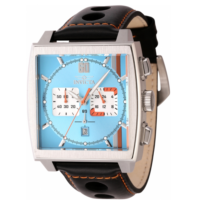 Invicta S1 Rally Cuadro Men's 45mm Blue GMT Black Leather Chrono Watch 44748-Klawk Watches