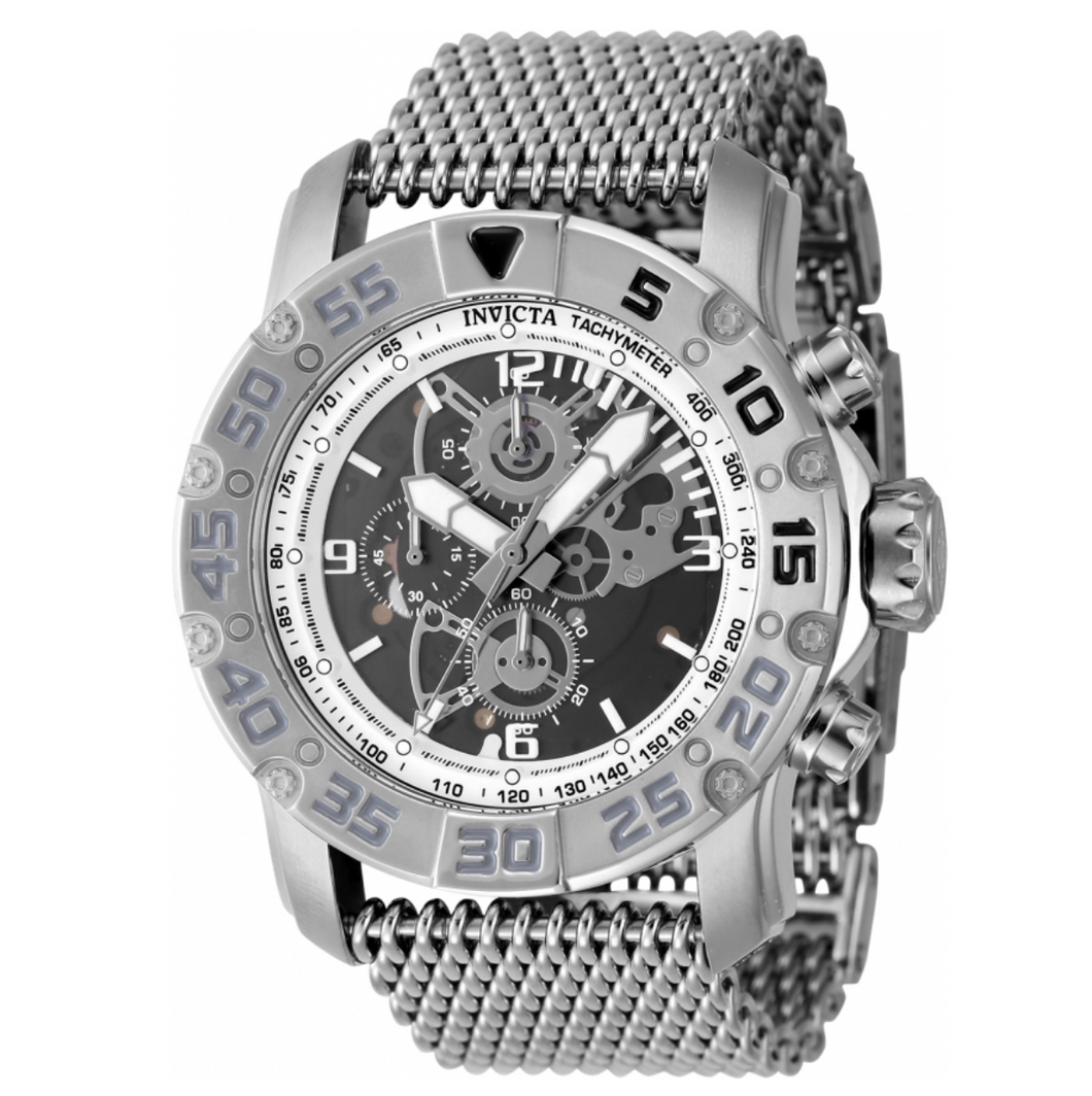 Invicta Racing JM Limited Ed Men's 48mm Silver Mesh Skeleton Chrono Watch 48053-Klawk Watches