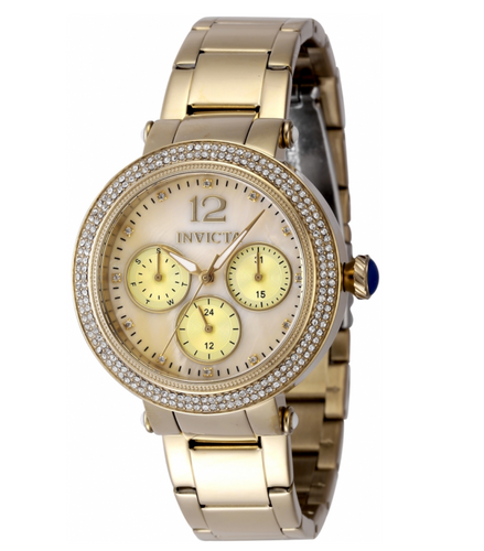 Invicta Bolt Luxe Women's 37mm Gold MOP Dial Watch 202 Crystals 48113-Klawk Watches