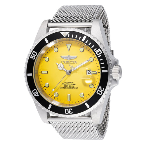 Invicta Pro Diver Automatic Men's 47mm Sunburst Yellow Fade Mesh Watch 48628-Klawk Watches