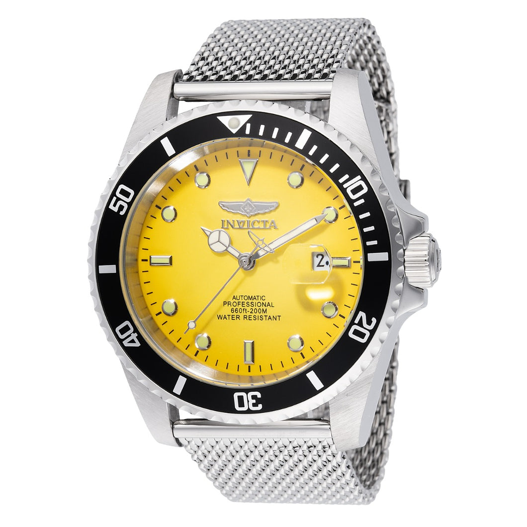 Invicta Pro Diver Automatic Men's 47mm Sunburst Yellow Fade Mesh Watch 48628-Klawk Watches