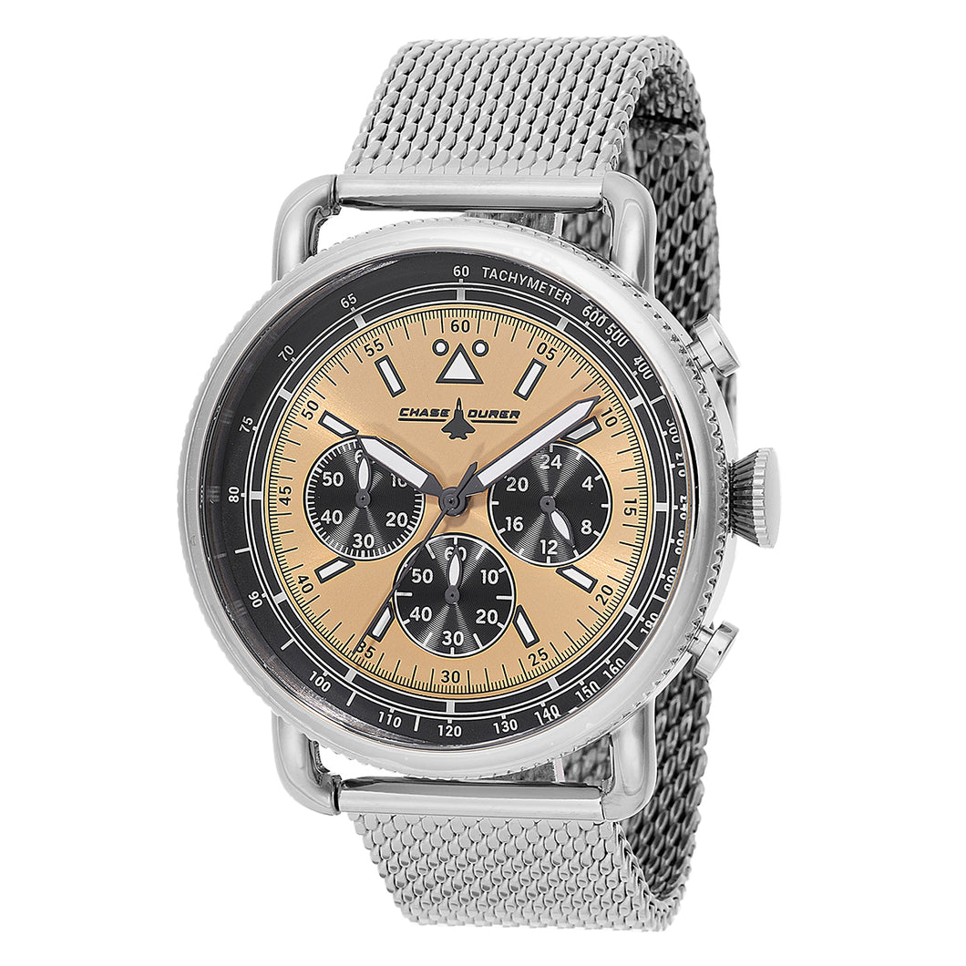 Chase Durer By Invicta Men's Aviator Silver and Gold Mesh Chrono Watch CDW-0151-Klawk Watches