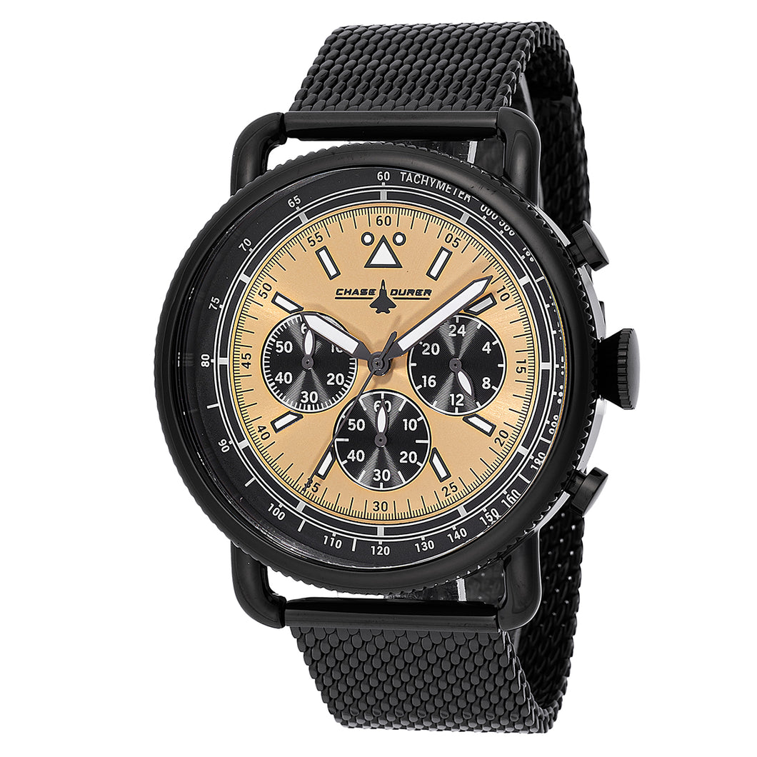 Chase Durer By Invicta Men's Aviator Black and Gold Mesh Chrono Watch CDW-0155-Klawk Watches