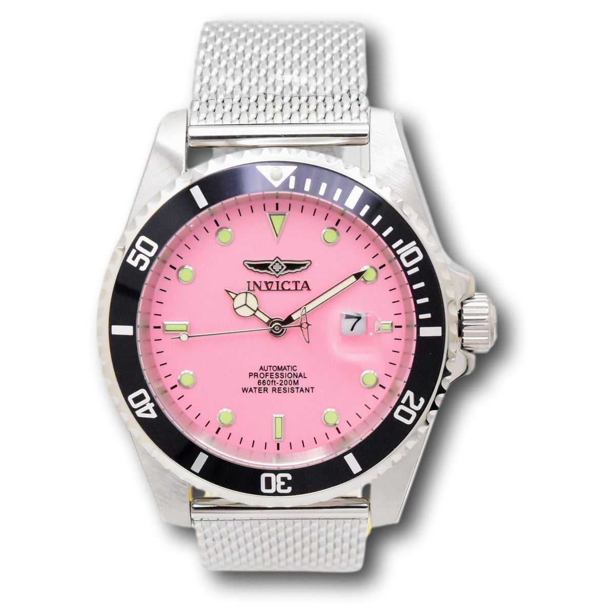 Invicta Pro Diver Ice Pink Automatic Men's 47mm Stainless Mesh Watch 4 ...