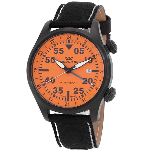 Glycine Airpilot GMT 44 Men's 44mm Orange Rotating Bezel Swiss Made Watch GL0436-Klawk Watches