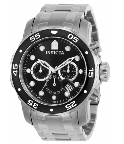 Invicta Pro Diver SCUBA Men's 48mm Silver Black Dial Chronograph Watch 0069-Klawk Watches