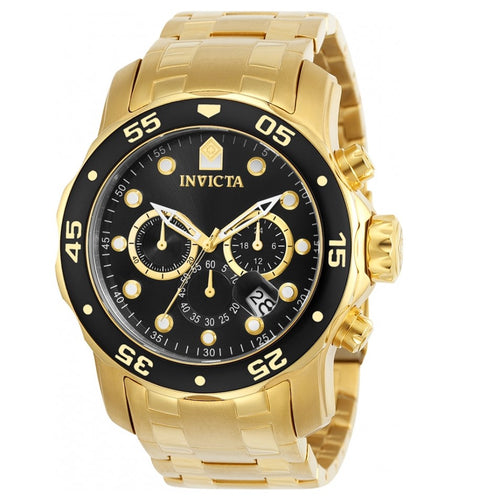 Invicta Pro Diver SCUBA Men's 48mm 18K Gold Plated Black Chronograph Watch 0072-Klawk Watches