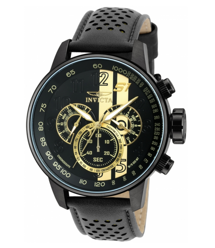 Invicta S1 Rally Race Team Men's 48mm Black And Gold Leather Chrono Watch 19289-Klawk Watches