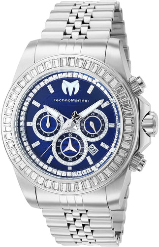 TechnoMarine Manta Ray Luxe Men's 47mm Blue Dial Crystals Chrono Watch TM-221002-Klawk Watches