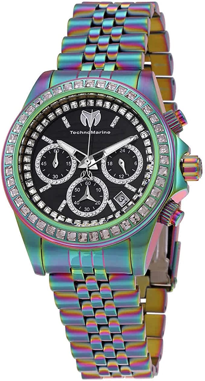 TechnoMarine Manta Ray Luxe Women's 40mm Rainbow Black Crystals Watch  TM-221021