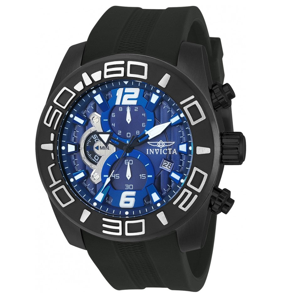Invicta Pro Diver Men's 50mm Black Blue Dial Triple Chronograph Watch 22813-Klawk Watches