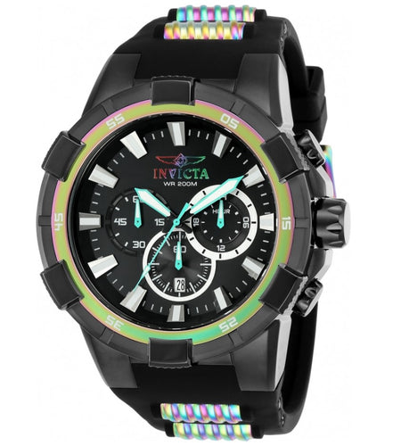 Invicta Aviator Men's 52mm Black Rainbow Iridescent Chronograph Watch 23691 RARE-Klawk Watches