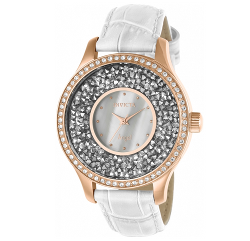 Invicta Angel Women's 40mm Rose Gold Crystal Sparkle White Leather Watch 24588-Klawk Watches