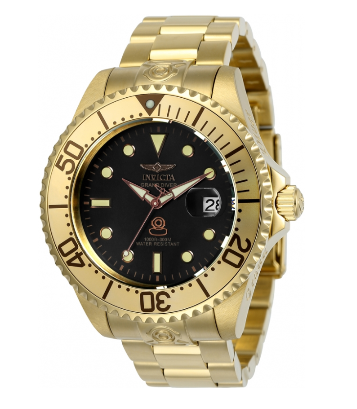 Invicta Grand Diver Automatic 24766 Men's 47mm Gold Black Dial Pro Diver Watch-Klawk Watches