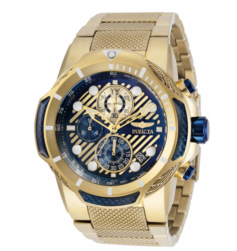 Invicta Bolt Men's 51mm Gold With Blue Carbon Fiber Chronograph Watch 31177 RARE-Klawk Watches