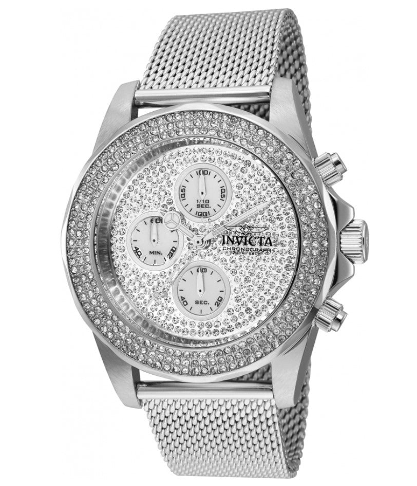 Invicta Pro Diver Men's 43mm PAVE Crystal Silver MOP Chronograph Watch 31567