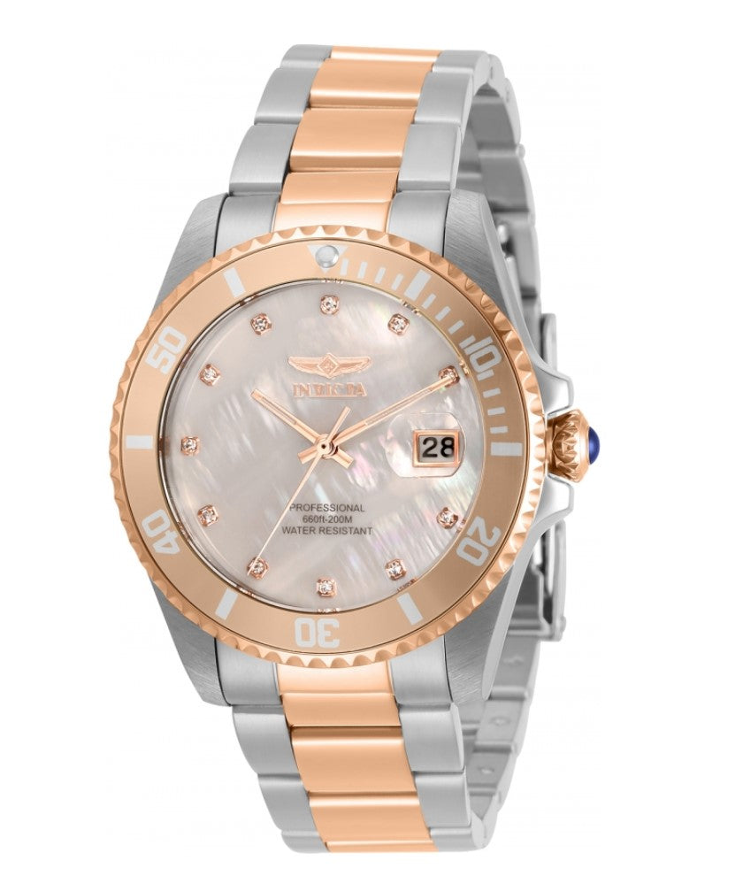 Invicta Pro Diver Women's 38mm 11-Diamonds White MOP Dial Quartz Watch 31704-Klawk Watches