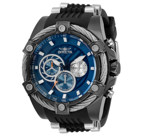Invicta Bolt Cable Men's 52mm Blue Dial Black Silicone Chronograph Watch 32694-Klawk Watches