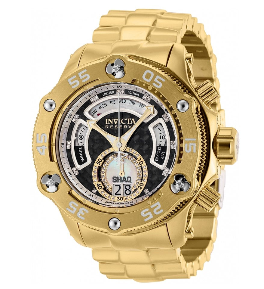 Amazon.com: Invicta Men's 52mm Excursion Fusion Shaq .27ctw Diamonds Swiss  8040.N Chronograph Gold Bezel Blue Stainless Steel Watch (Model: 37495) :  Clothing, Shoes & Jewelry