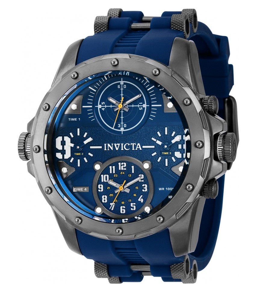 Invicta Coalition Forces Men's 50mm 4-Time Zones Blue Gunmetal Watch 39354-Klawk Watches
