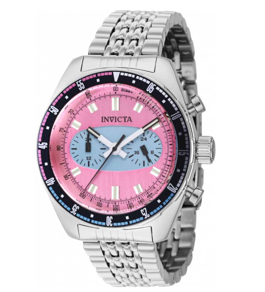 Invicta Speedway Monaco Men's 43mm Dual Time Pink / Blue Stainless Watch 43096-Klawk Watches