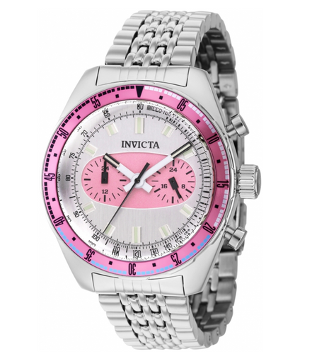 Invicta Speedway Monaco Men's 43mm Dual Time Pink Silver Stainless Watch 43097-Klawk Watches