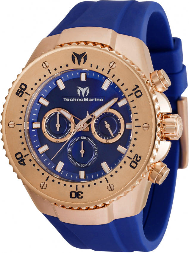 TechnoMarine Sea Manta Mens 48mm Watches Chrono Rose Watch Dial Gold Blue Klawk – Deep