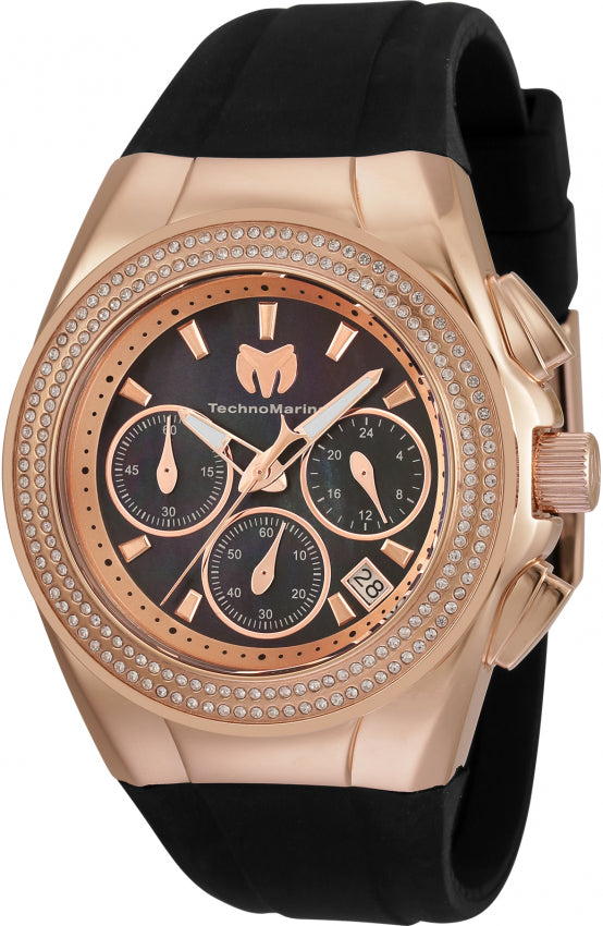 Technomarine Rose Gold Crystal Bezel Brown Leather Strap Watch s-l400.jpg main image 4
