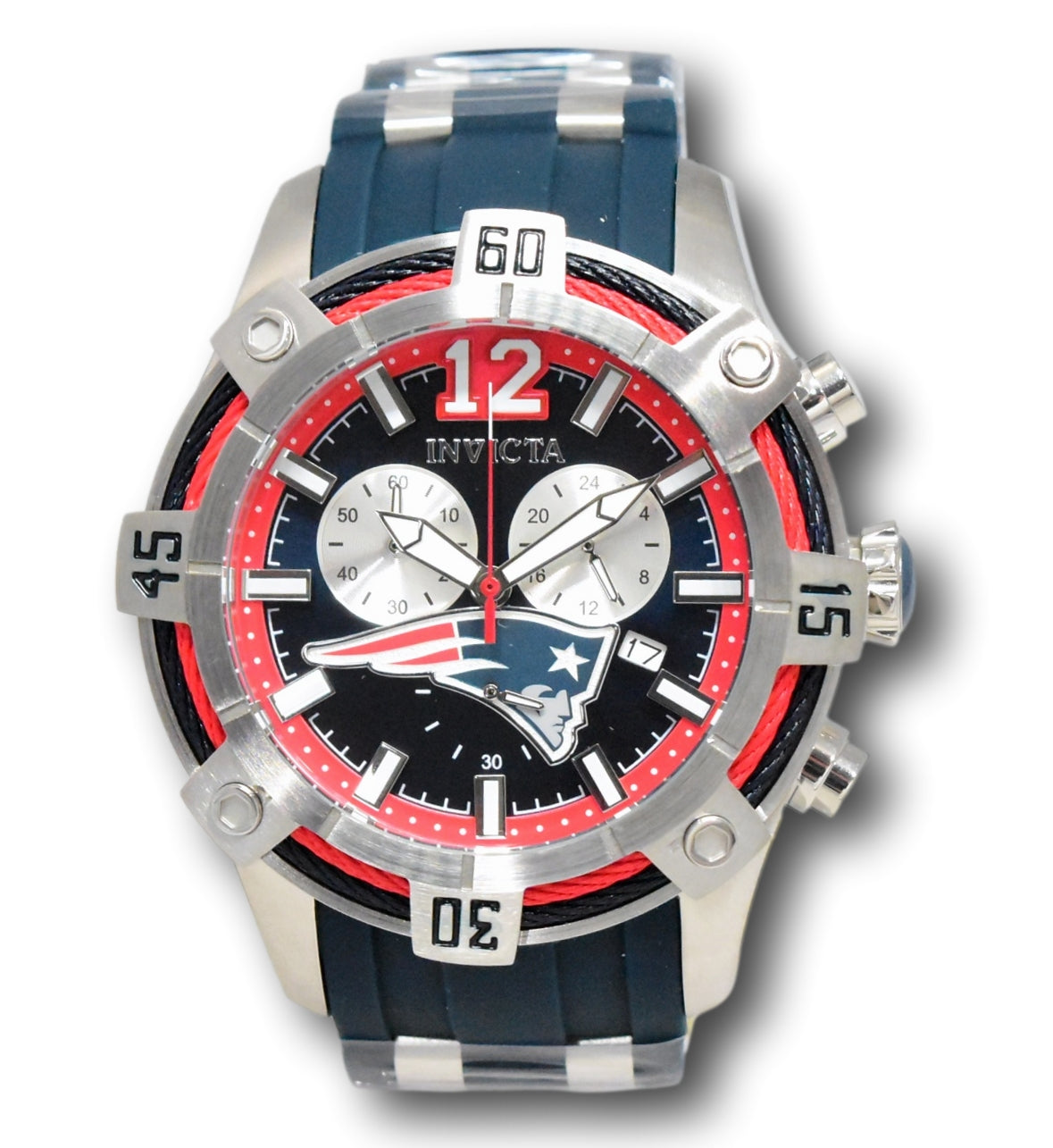 Invicta NFL New England Patriots Mens 52mm Blue Fly-Back Chronograph Watch  35809
