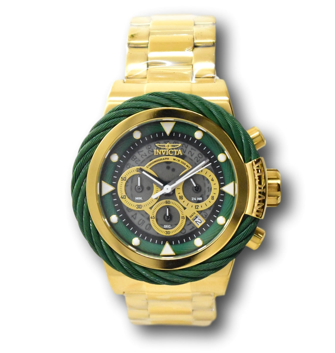 Invicta Bolt Sport Men s 50mm Gold Green Anatomic Chronograph Watch Klawk Watches