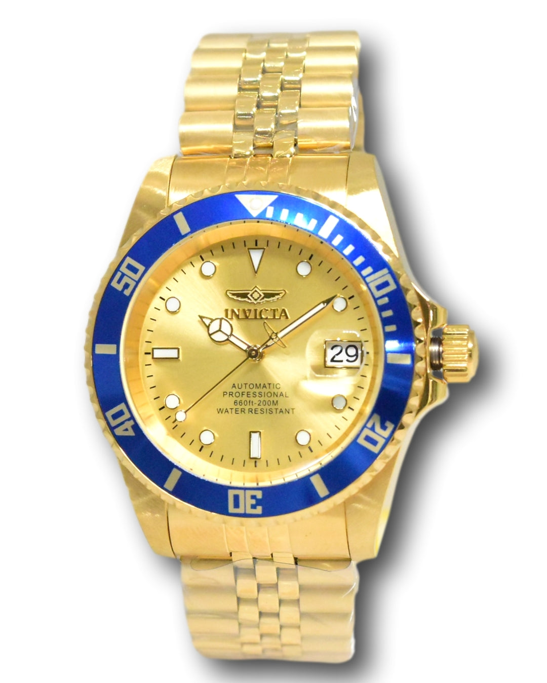 ved siden af regiment Forurenet Invicta Pro Diver Automatic Men's 42mm Double Gold Blue Bezel Watch 29 –  Klawk Watches