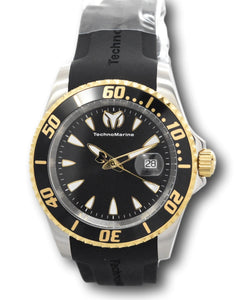 TechnoMarine Sea Manta Mens 42mm Black Dial Two-Tone 200M Quartz Watch TM-220114-Klawk Watches