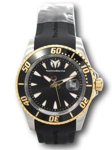 TechnoMarine Sea Manta Mens 42mm Black Dial Two-Tone 200M Quartz Watch TM-220114-Klawk Watches