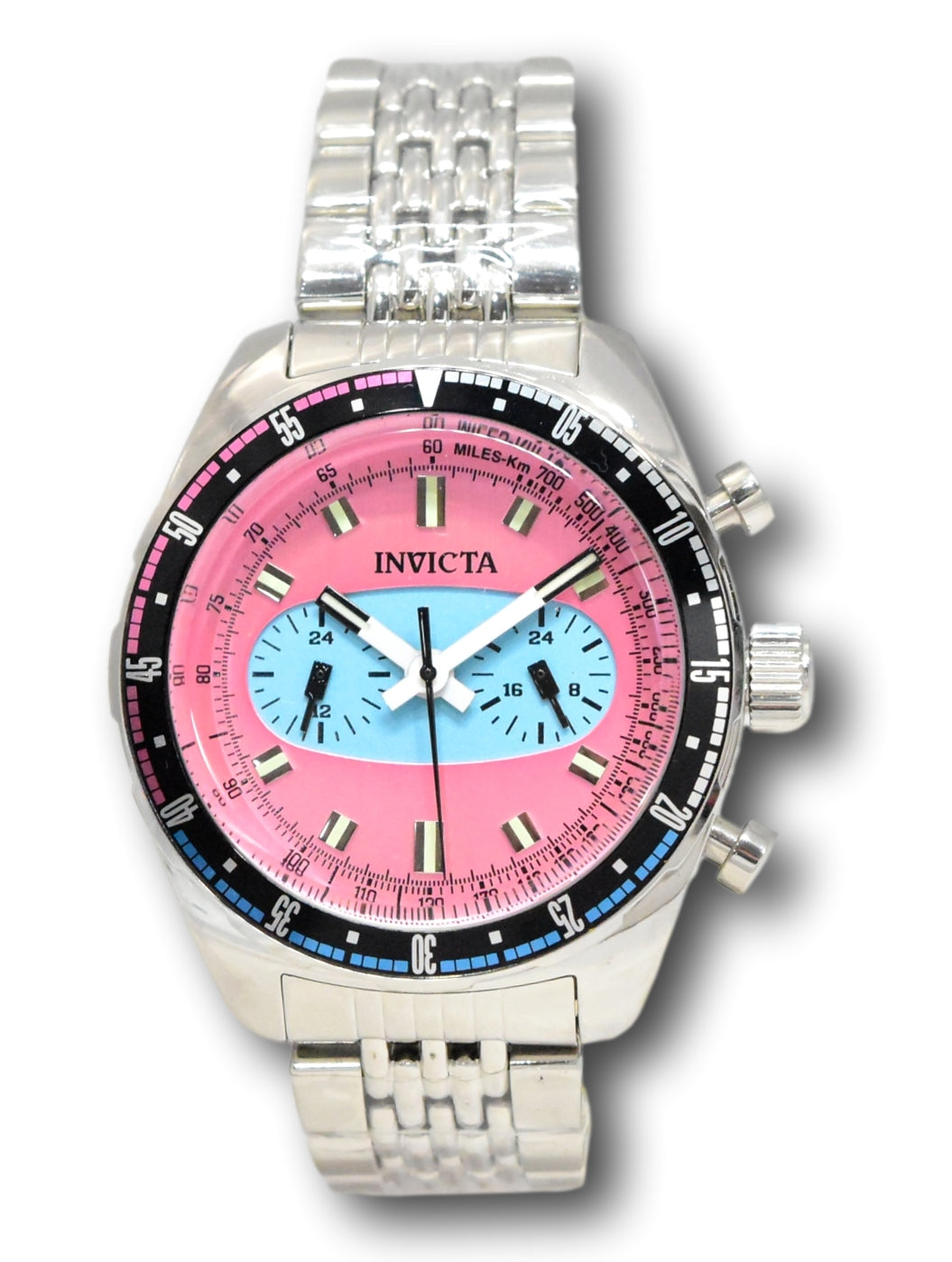 Invicta Speedway Monaco Men's 43mm Dual Time Pink / Blue Stainless Watch  43096